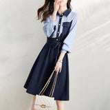 Buckle Color Block Collared A-line Dress