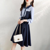 Buckle Color Block Collared A-line Dress