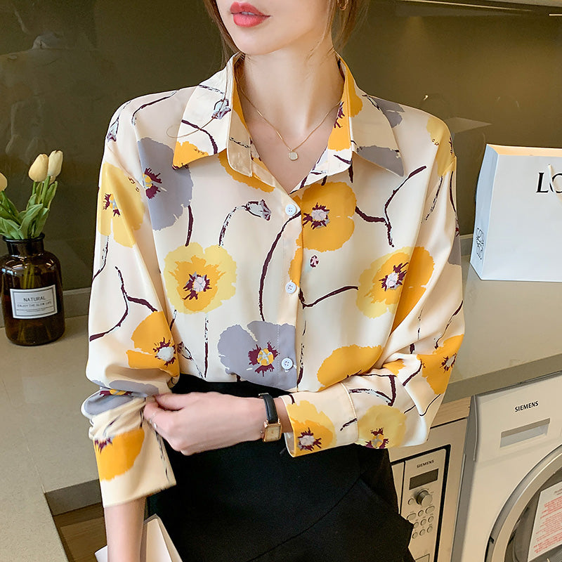 Long Sleeve Floral Printed OL Shirt