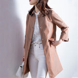 Solid Color Pockets Collared Trench Coat