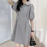 Solid Color Polo Neck Casual Dress