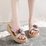 Cross Woven Upper Flowers Wedge Shoes