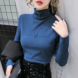 Letter Embroidered Mock Neck Bottoming Shirt