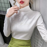 Letter Embroidered Mock Neck Bottoming Shirt