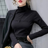 Letter Embroidered Mock Neck Bottoming Shirt