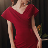 Red V-neck Fishtail Evening Dress