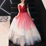 Elegant long gradient color gauze skirt temperament dress