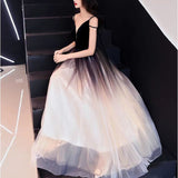 Elegant long gradient color gauze skirt temperament dress