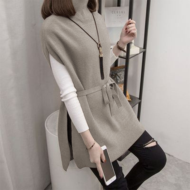Stand Collar Mid-Length Sweater Knitted Vest