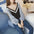 Temperament stylish striped contrast color lantern sleeve V-neck long-sleeved shirt