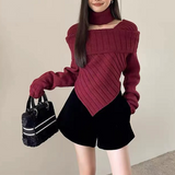 Elegant Irregular Halter Off-the-Shoulder Knitted Sweater