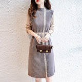 Lace-Paneled Houndstooth Knitted Dress