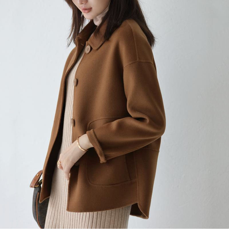 Solid Color Collared Woolen Coat