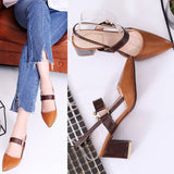 Hollowed High Thick Heel Pointed Sandals