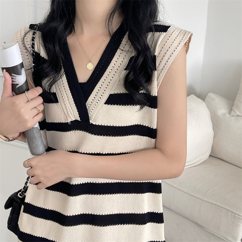 Casual Stripes V-Neck Sleeveless Dress