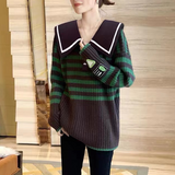 Striped Sailor Collar Stitching Sweater