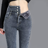High Waist Fleece Lining Skinny Jeans