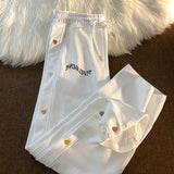 All-match letter embroidered love heart-breasted pants
