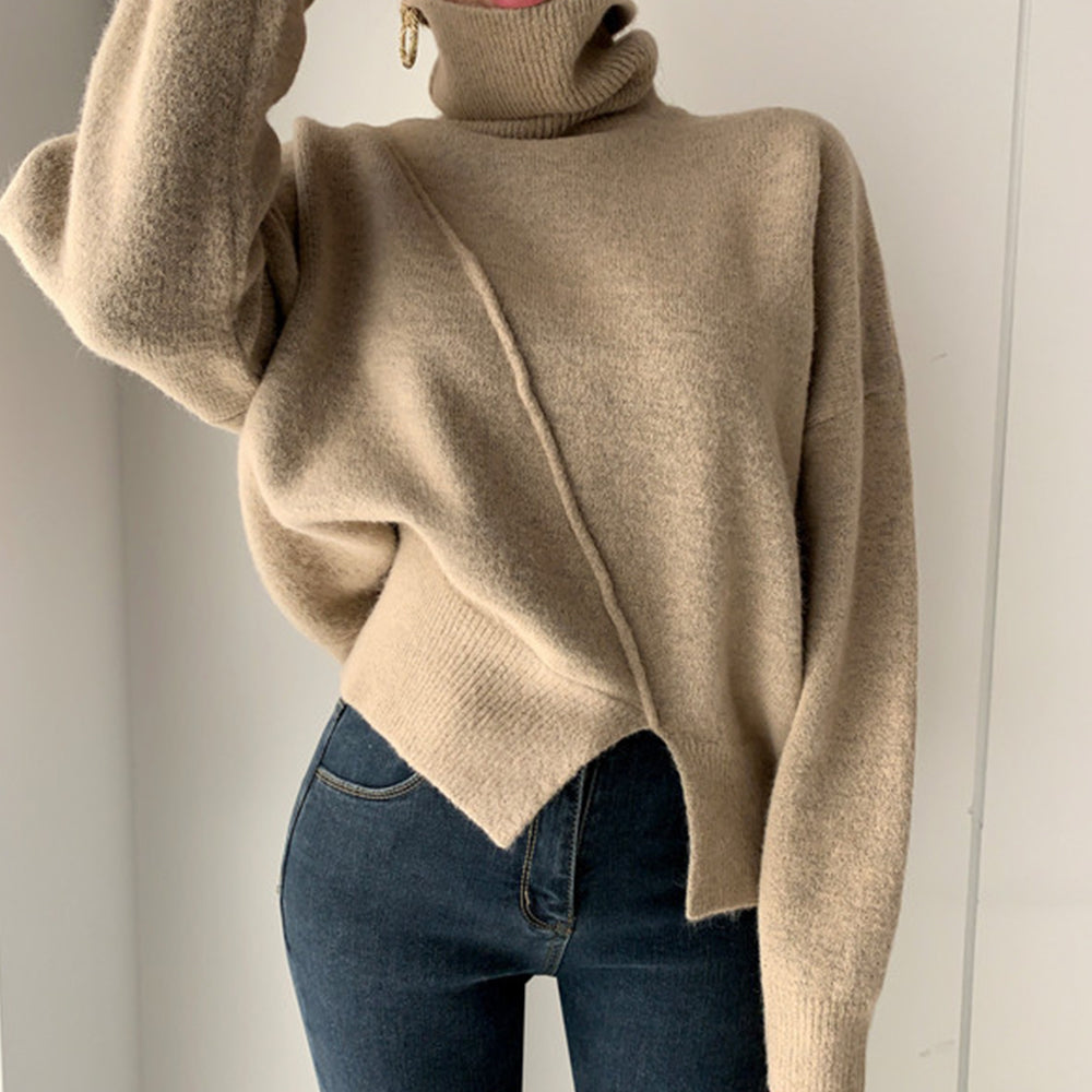 Simple Temperament High Neck Open Thickened Pullover Sweater