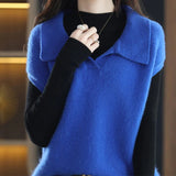 Solid Collared Pullover Knitted Vest