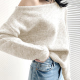 French Temperament One-Line Collar Strapless Solid Color Knit Sweater