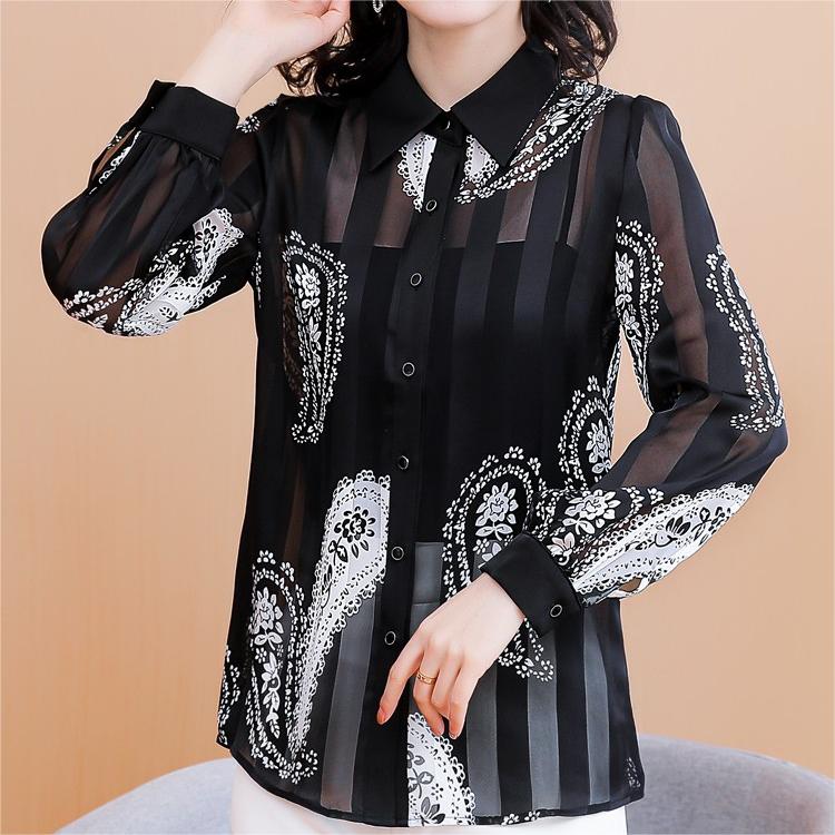 Elegant Chiffon Collar Printed Shirt