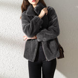 Stand Collar Double Faced Plush Coat