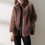 Stand Collar Double Faced Plush Coat