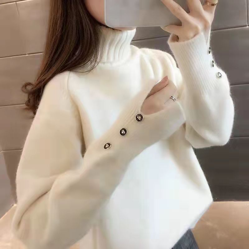 Fashion solid color versatile high-neck thick sweater