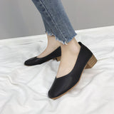Soft Leather Pumps Chunky Heel Shoes