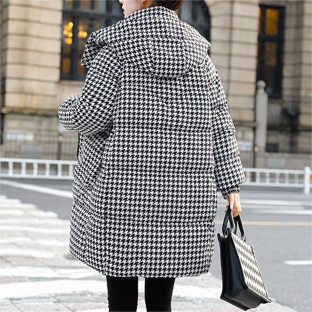 Houndstooth Loose Thick Large Pocket Cotton-Padded Coat