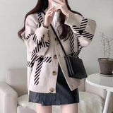 Striped Front Buttoned Knit Cardigan