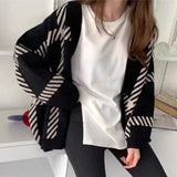 Striped Front Buttoned Knit Cardigan
