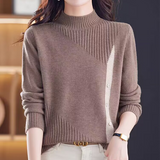 Sunken Stripe Texture Button Half Turtleneck Knitted Sweater