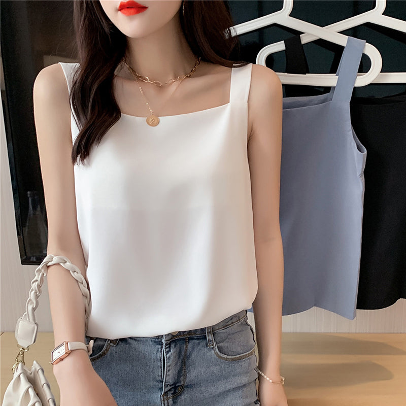 Square Collared Casual Tank Top