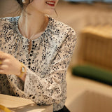 Buckle Ruched Floral Silk Shirt