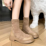 Leather Stitching Suede Short Boots