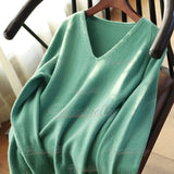 Green Vintage Plain V Neck Long Sleeve Sweater