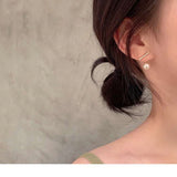 S925 silver needle simple rhinestone small one horizontal pearl earrings wild temperament earrings girl earrings