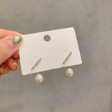 S925 silver needle simple rhinestone small one horizontal pearl earrings wild temperament earrings girl earrings