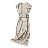 Solid Color Short Sleeve V-neck Dress