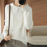 Solid Color Drawstring Hooded Knitted Sweater