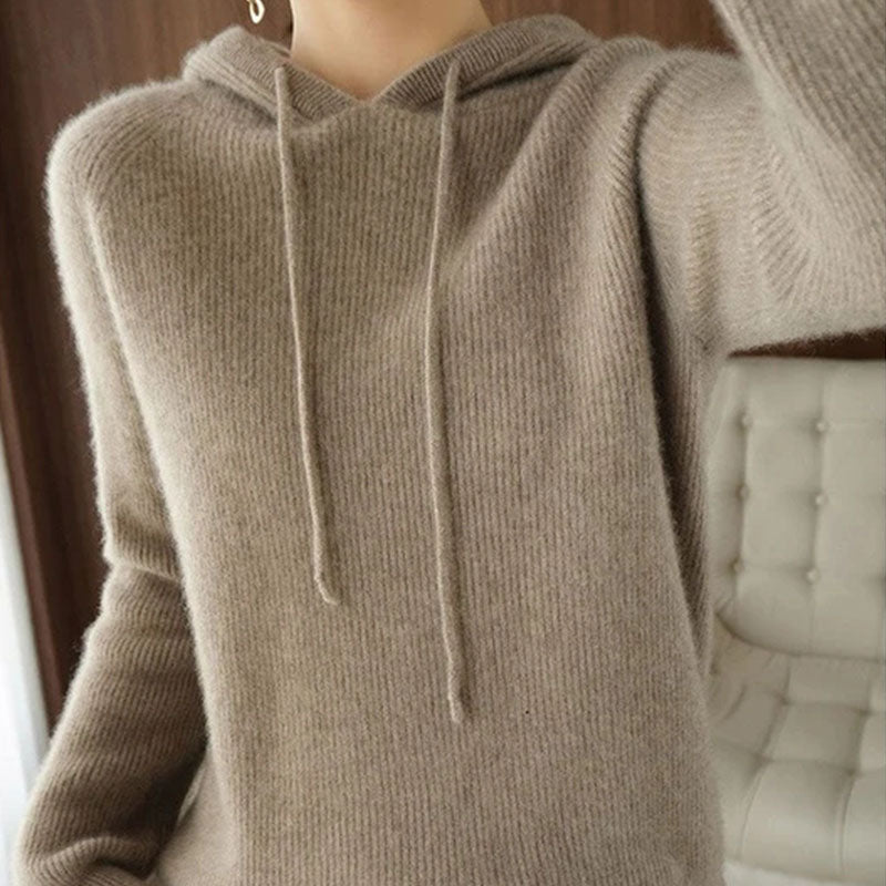 Solid Color Drawstring Hooded Knitted Sweater