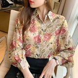 Temperament Floral Lantern Sleeve Embroidered Chiffon Shirt