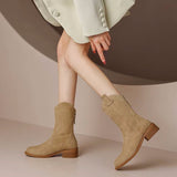 Retro Suede Upper Thick Heeled Boots