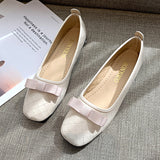 Lovely and delicate bow diamond square toe flat shoes