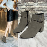 Pointed Toe High Heeled Buckle Boots
