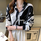 Elegant and chic long-sleeved printed commuter mulberry silk shirt