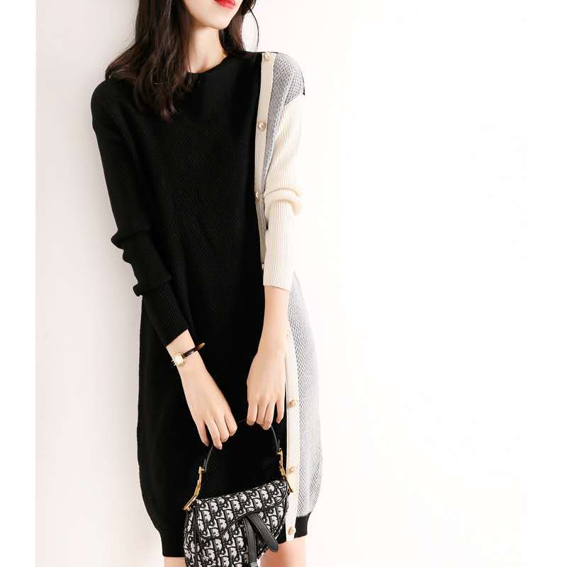 Korean style loose mid-length temperament color matching knitted skirt