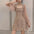 Beaded mid-length mesh stitching puff sleeves waist slim dress